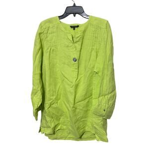 JOHN MARK blouse lagenlook top 100% Flax Neon Green womens sz XL popover
